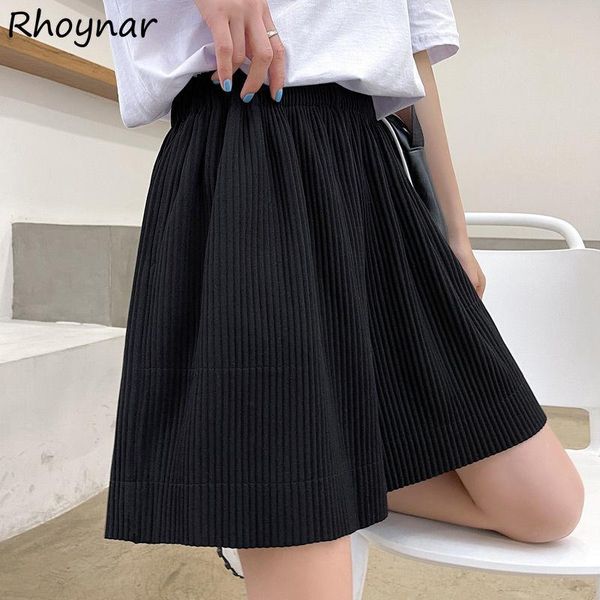 

women's shorts women solid folds 3 colors plus size summer all-match trendy students basic female comfortable korean style casual simpl, White;black