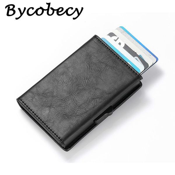 

card holders bycobecy rfid carbon id holder pu leather case single box smart 2021 arrivals coin purse, Brown;gray