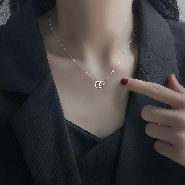 

chains geometric design necklace ins light luxury fashion contracted neck collar bone chain accessories, Silver