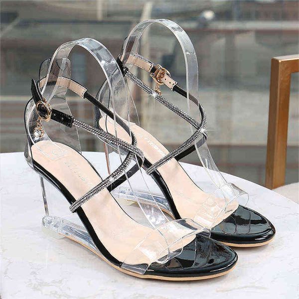 

sandals fashion korean women's summer new wedge sandals strappy women's fashion sandals 220309, Black