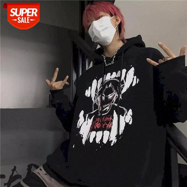 

couple sweatshirt national tide hip-hop dark black printed sweater men ins winter tide brand hooded women plus velvet thick #yy1g
