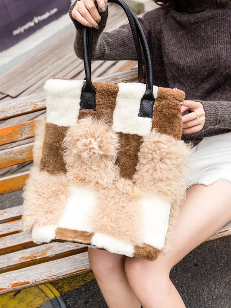

real wool bag australian beach wool fur shoulder bag wool ladies handbag large capacity fashion luxury handbags c0225