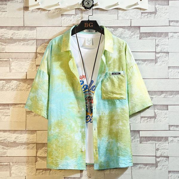 

men's casual shirts brand 2021 summer print green shirt fashion short sleeve loose plus oversize -4xl 5xl hawaiian, White;black
