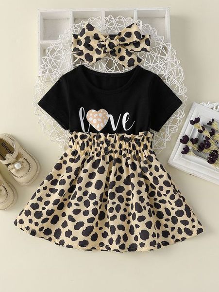 

baby letter & dalmatian print 2 in 1 dress with headband she, Red;yellow