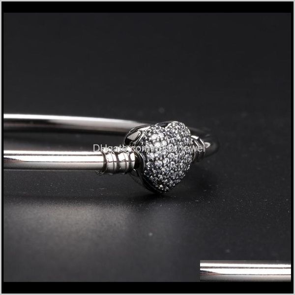 

heart shaped cz pave clasp bangle bracelet sets original box for pandora 925 sterling silver charm bracelets women gift jewelry tphs8 kemgo, Black
