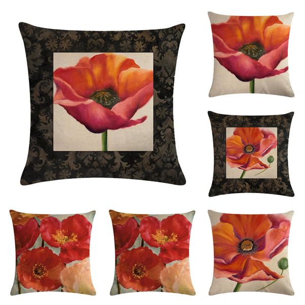 

45cm*45cm red flowers pattern linen/cotton throw pillow covers couch cushion cover home decorative pillows