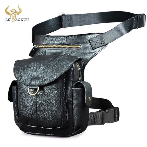 

waist bags grain real leather men design 8" tablet messenger sling bag multi-function fashion travel belt pack leg male 9938-g