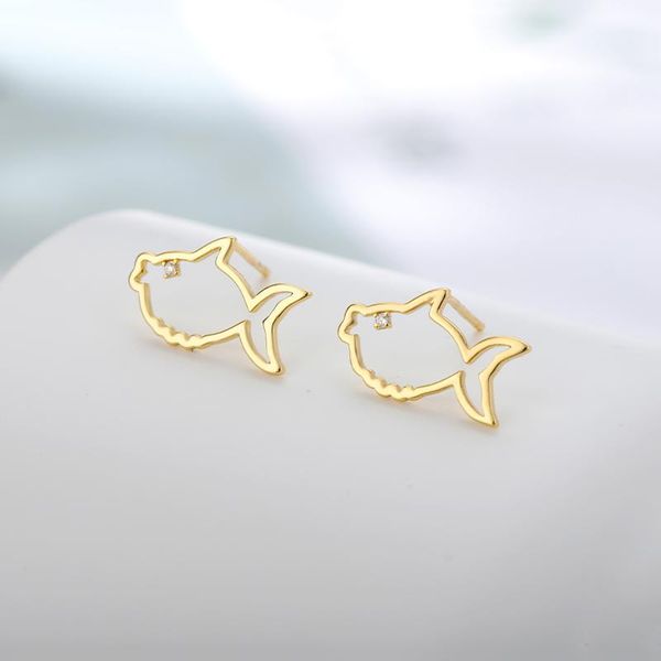 

stud zircon hollow fish earrings for women girls gold silver color stainless steel female small earring wedding ear jewelry, Golden;silver