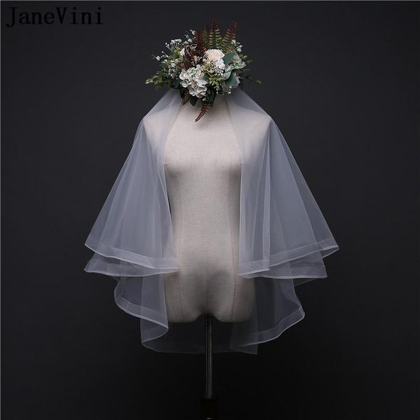 

bridal veils janevini simple two layer veil ribbon edge elbow length wedding accessories short bride with comb sluier bruiloft, Black