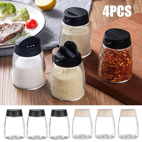 

storage bottles & jars 4pcs double lids seasoning shakers glass spice sifter barbecue salt and pepper shaker container set