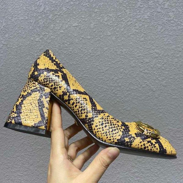 

spring and fall designer women dress shoes genuine leather sole 7.5cm heels wedding elegant single ladies chunky serpentine, Black