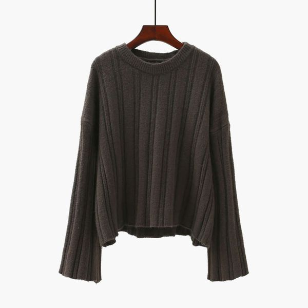 

short round neck pullover for women's autumn and winter 2020 new korean loose fitting long sleeve t-shirt, White;black