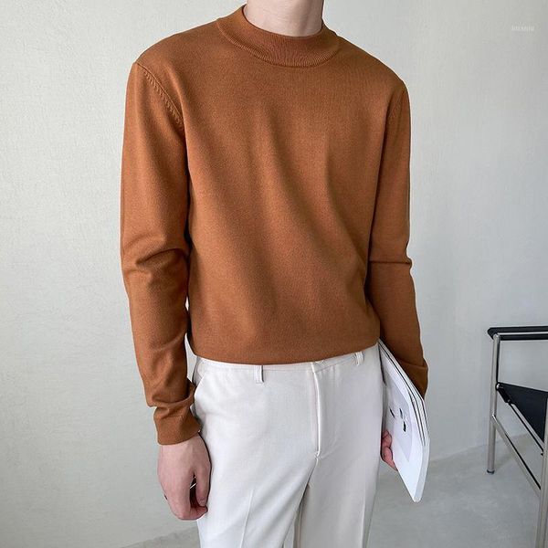 

men's sweaters 2021 light mature half high neck autumn style korean version trend long sleeve bottomed business college fashion, White;black