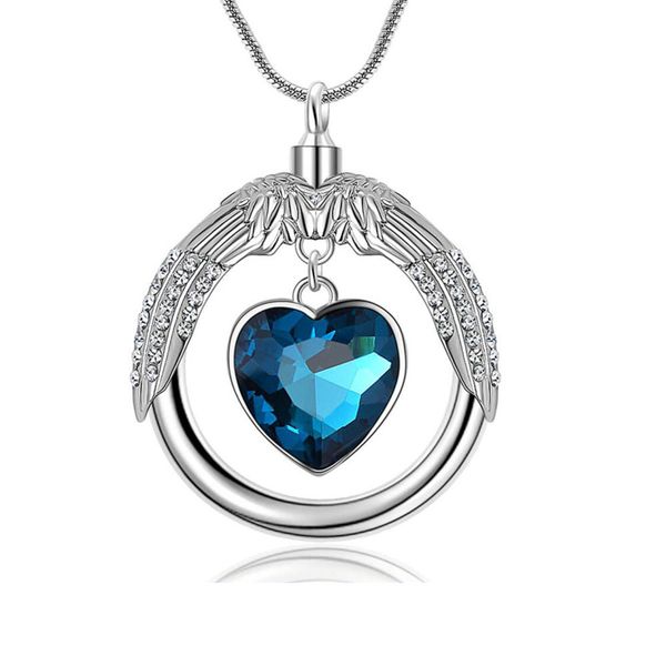 

stainless steel cremation pendant memorial jewelry round wings heart-shaped souvenir urn necklace ashes girl, Silver
