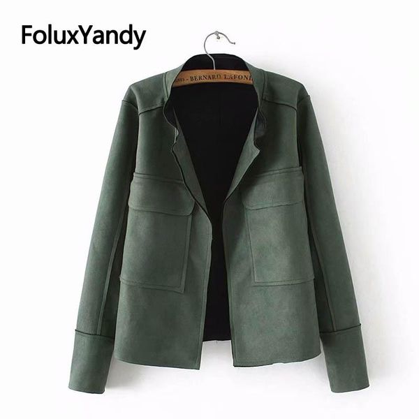 

women's jackets casual women suede coats plus size xxxl solid short style pockets open stitch jacket outerwear swm1205, Black;brown