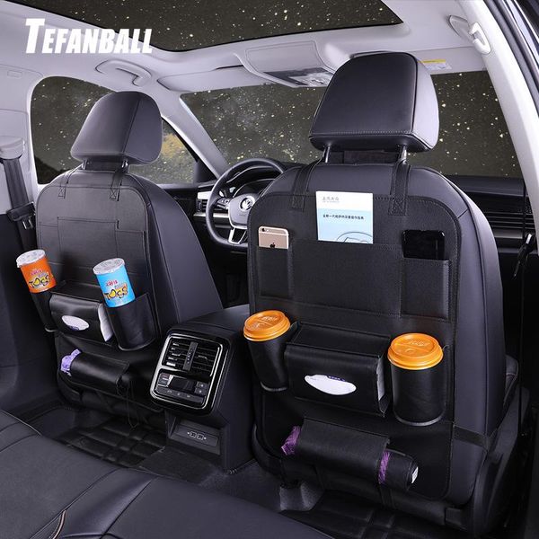 

car organizer tefanball seat back hanging bag universal auto multi-pocket pu leather pad cups storage holder foldable shelf