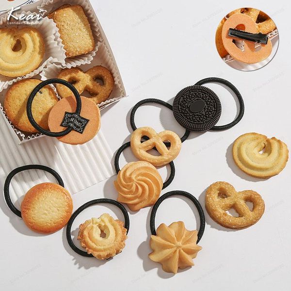 

hair accessories cute cookie shape girls hairpin ties sweets children scrunchies elastic band barrette kids headwear, Slivery;white