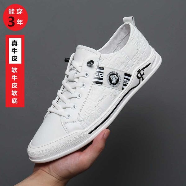 

leather men's sho board korean casual 2021 summer white real fashion