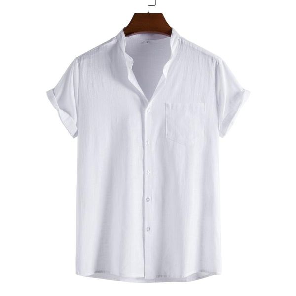 

men's casual shirts mens summer shirt short sleeve cotton linen men loose collar button handsome chemise homme, White;black