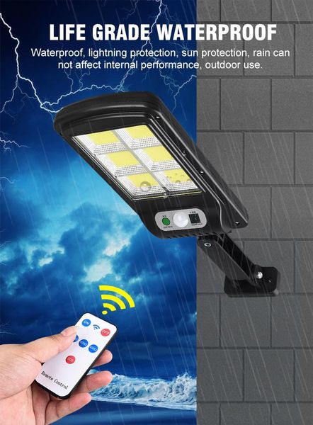 

smd/cob solar light remote control motion sensor wall light multi-modes street yard garden lamp ip65 waterproof home lighting