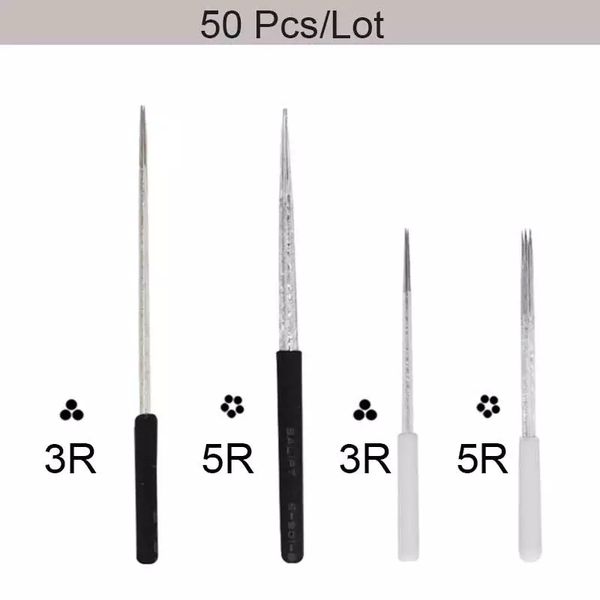 

50pcs/lot 3r 5r round microblading needles eyebrow circular tattoo needle for tatoo pen permanent makeup fog shading blades