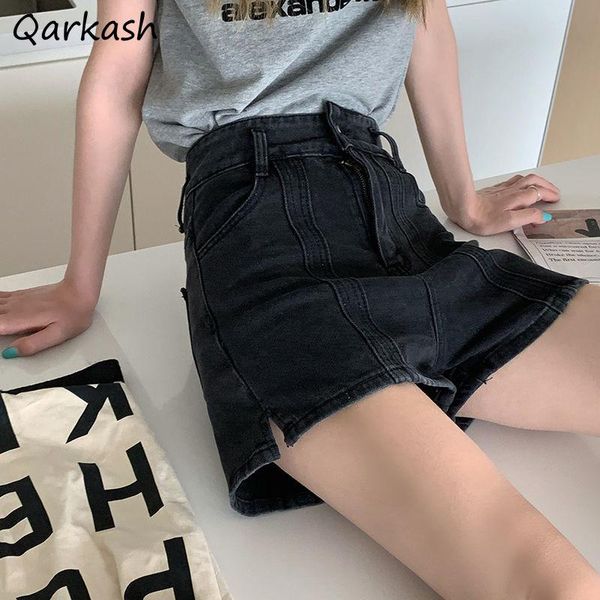 

women's shorts women large size trendy all-match korean style leisure daily female simple 2021 side-slit design summer ins, White;black