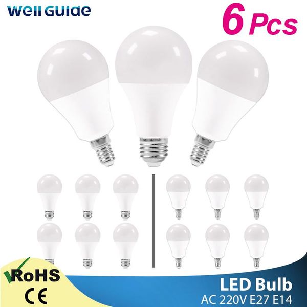 

bulbs 6pcs led bulb e27 e14 lamps light 24w 20w 15w 12w 9w 6w 3w ac 220v 240v white lampara aluminum table lamp bombillas