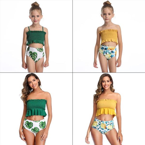 

mother daughter swimwear 2pcs ruffles tube high waisted family bathing suit