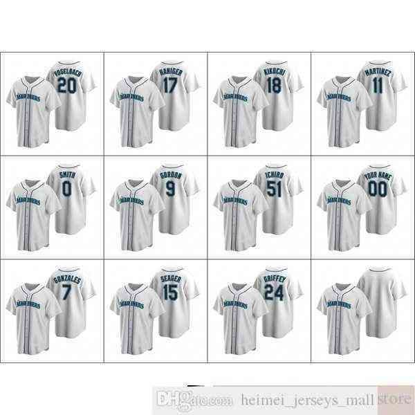 

2022 men #24 ken griffey baseball jerseys 51 ichiro suzuki 15 kyle seager 9 dee gordon custom women youth white home jersey, Black