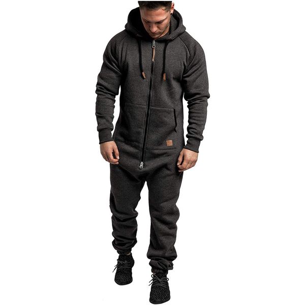 

tracksuits men's hooded fleece one-piece solid color matching casual suit for men, Gray