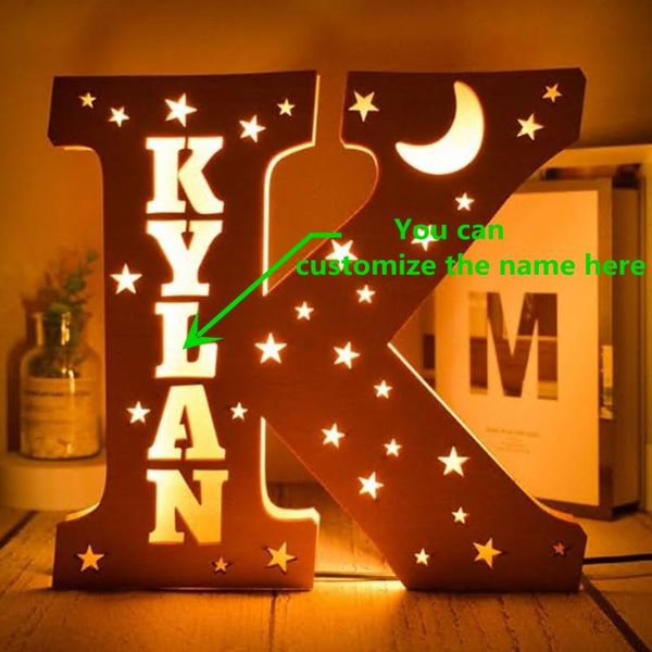 

night lights led customizable name light usb wooden warm table lamp star moon letter decorative creative child birthday gift