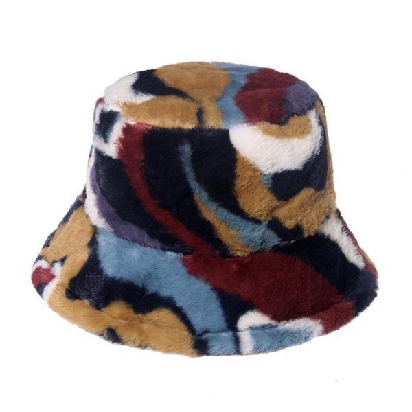

wide brim hats ele-choices bucket hat irregular colored stripe print plush cap all match multicolor fisherman for daily wear, Blue;gray