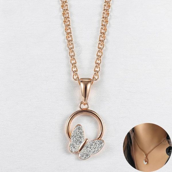 

pendant necklaces butterfly necklace for women girls stylish snake link chain party jewelry gift 585 rose gold cz rhinestone cute lgp435, Silver