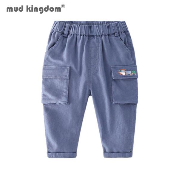 

trousers mudkingdom fashion boys cargo pants pocket car embroidery solid casual elastic waist for kids clothes spring autumn, Blue