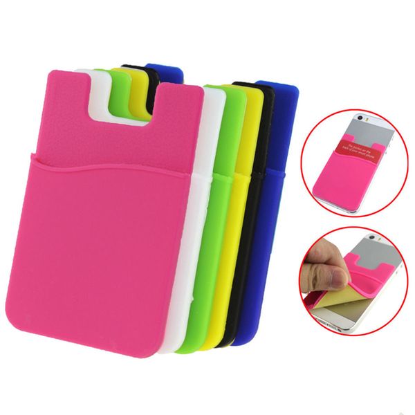

phone card holder silicone cell phone wallet case credit id card holder pocket stick on 3m adhesive with opp bag
