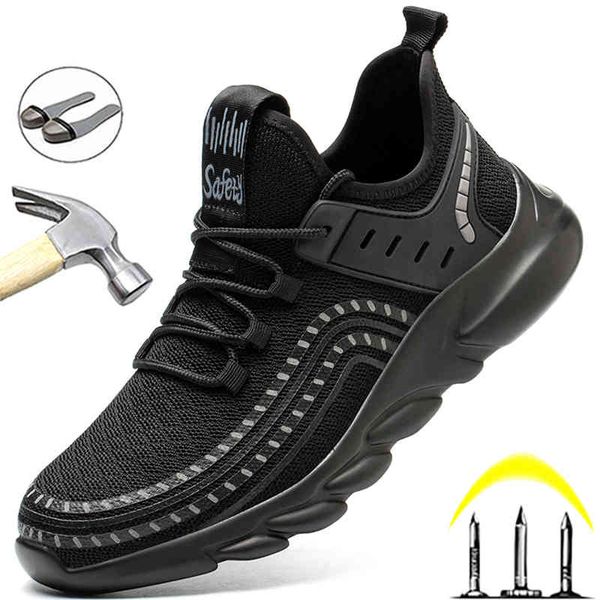 

dress shoes breathable male work puncture-proof safety men steel toe lightweight sneakers protective s03n, Black