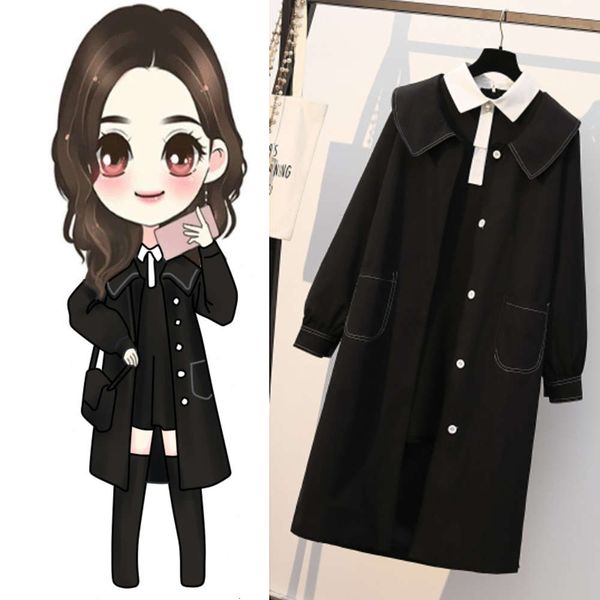 

five season family plus size women's fat mm2021 spring windbreaker coat blue language fashionable foreign style dress slim suit, Tan;black