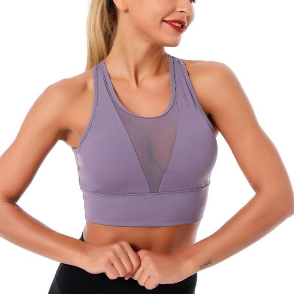 

yoga outfits woman seamless bralette v-neck mesh back hollow out breathable fitness running camisole skin-friendly gym sling vest, White;red