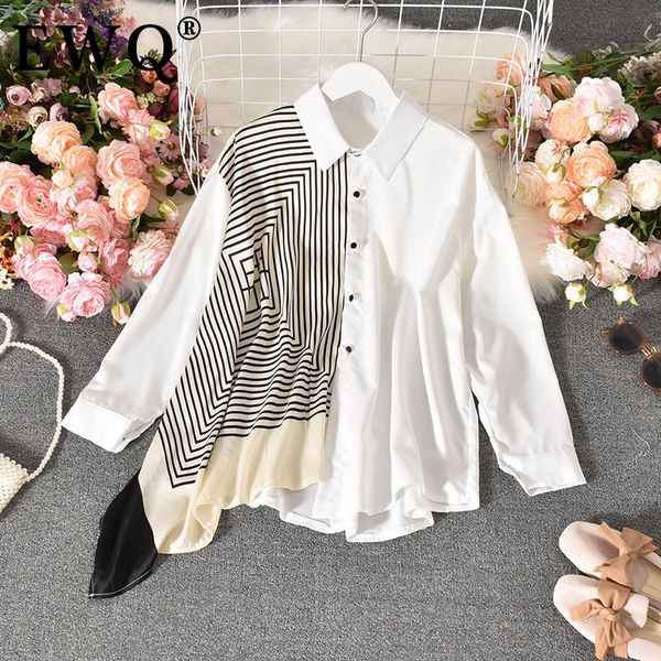 

ieqj 2021 spring autumn new irregular loose mid-length shirt women stripe buttons fashion all-match cardigan blouse 3ac043, White