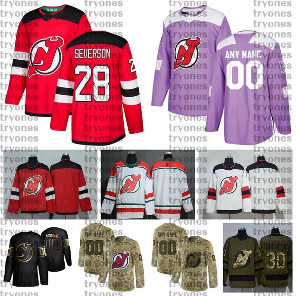 

2021 customize #28 damon severson new jersey devils jerseys golden edition camo veterans day fights cancer custom stitched hockey jerseys, Black;red