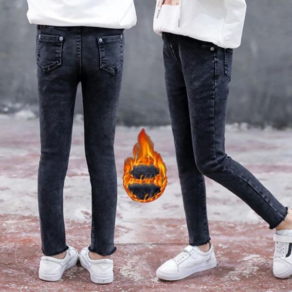 

fashion fleece thicken warm girls pencil pants teenage jeans for girls winter pants 6 8 10 12 year school children kids trousers, Blue