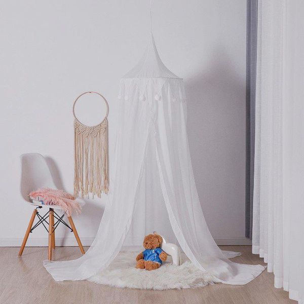 

kids solid color bed canopy babies dome mosquito netting triangle hair ball lace baby mosquito net children's home decoration