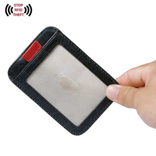 

cow leather money clips wallet for men rfid blocking slim small id credit card case retro man purse business male wallets, Red;black