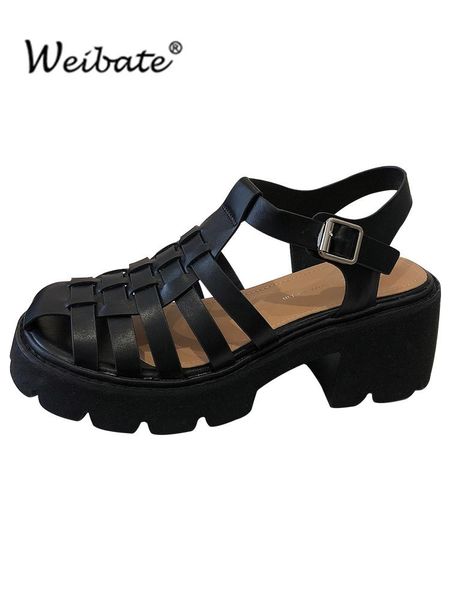 

dress shoes gladiator platform women's sandals 2021 summer breathable closed toe female chunky high heels sandalias mujer, Black
