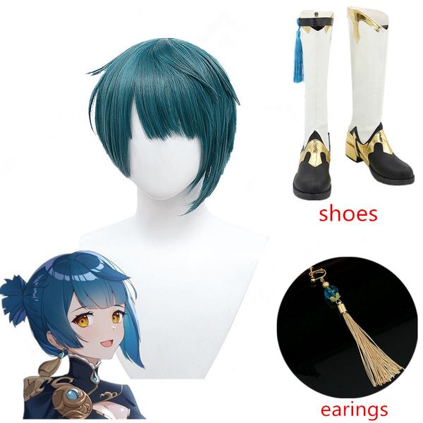 

costume accessories genshin impact xingqiu wig cosplay blue short heat resistant hair cosplay shoes women halloween role play genshin impact, Silver