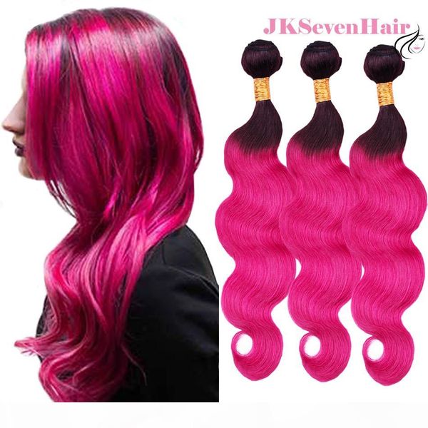 

1b rose pink ombre body wave brazilian virgin human hair 3 bundles dark root rose pink malaysian peruvian indian remy hair wefts, Black