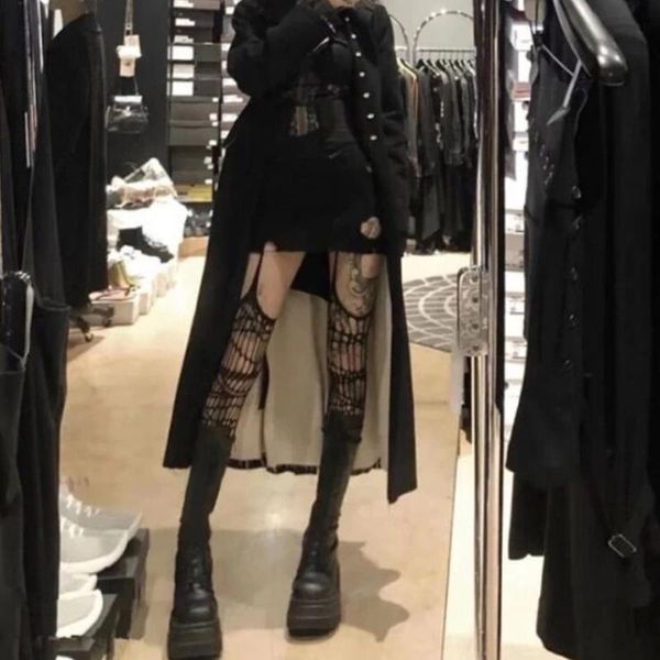 

socks & hosiery gothic dark long fishnet stockings women harajuku emo alternative mesh tights lingerie skin thigh high garters, Black;white