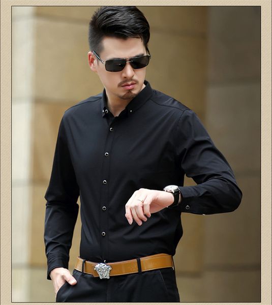 

2021 new camisa slim fit autumn men solid casual shirts camisas para hombre black male shirt wxf067 zo9a, White;black