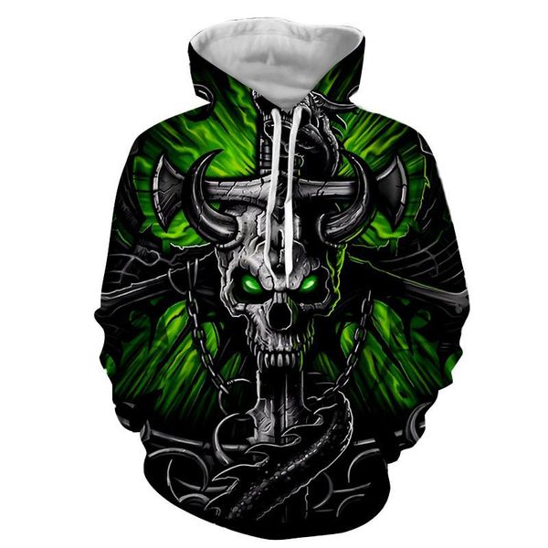 

halloween monster skull pattern men's 3d printed hoodie visual impact party punk goth round neck sweatshirt hoodie, Black