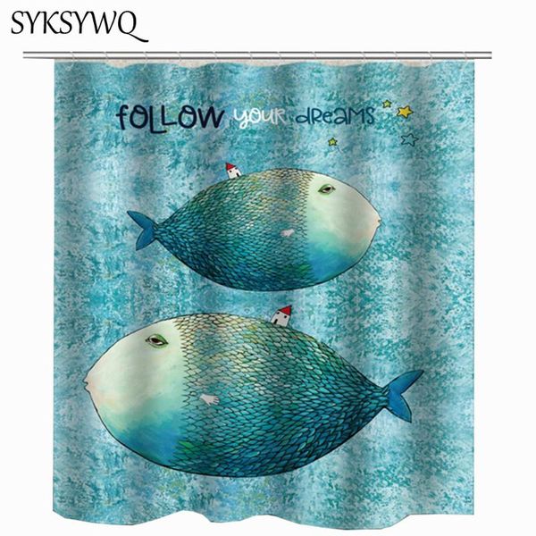 

shower curtains follow your dreams kids curtain funny blue marine bathroom big fish bath polyester douchegordijn